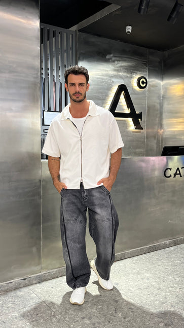 Textured Zip-Up Box Fit Shirt