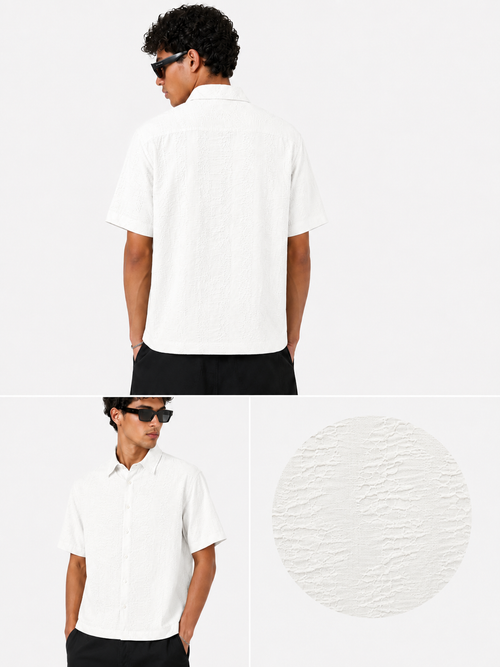 Textured Zigzag Collar Relaxed Shirt