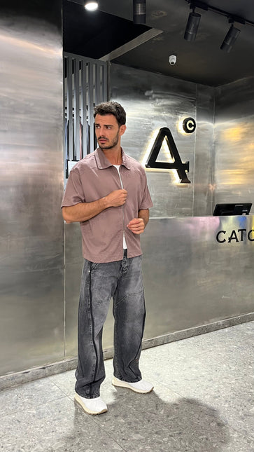 Textured Zip-Up Box Fit Shirt