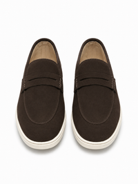 Chocolate Suede Penny Loafers