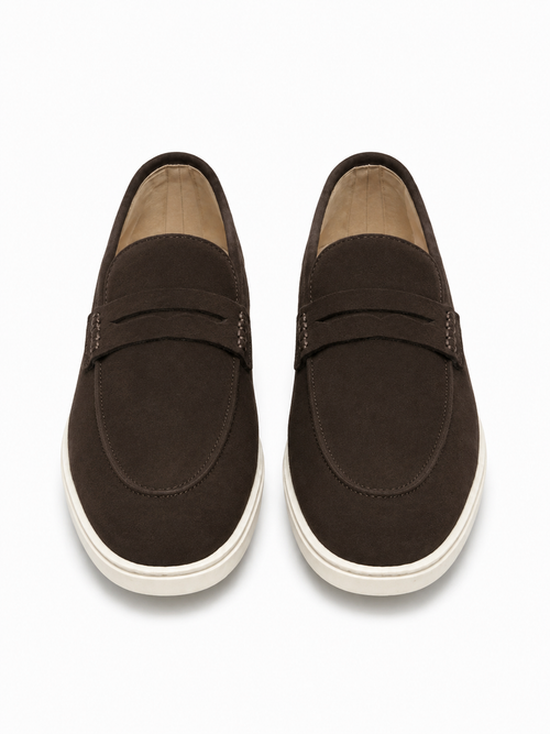 Chocolate Suede Penny Loafers