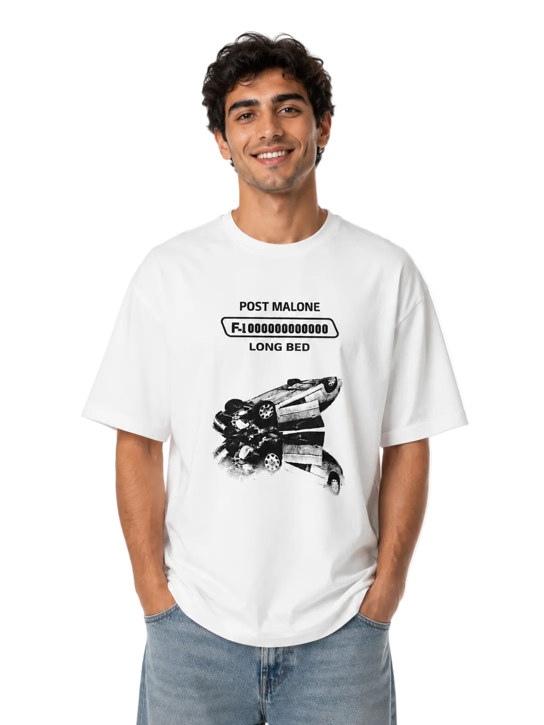 Long Bed Graphic Box Fit T-Shirt – White