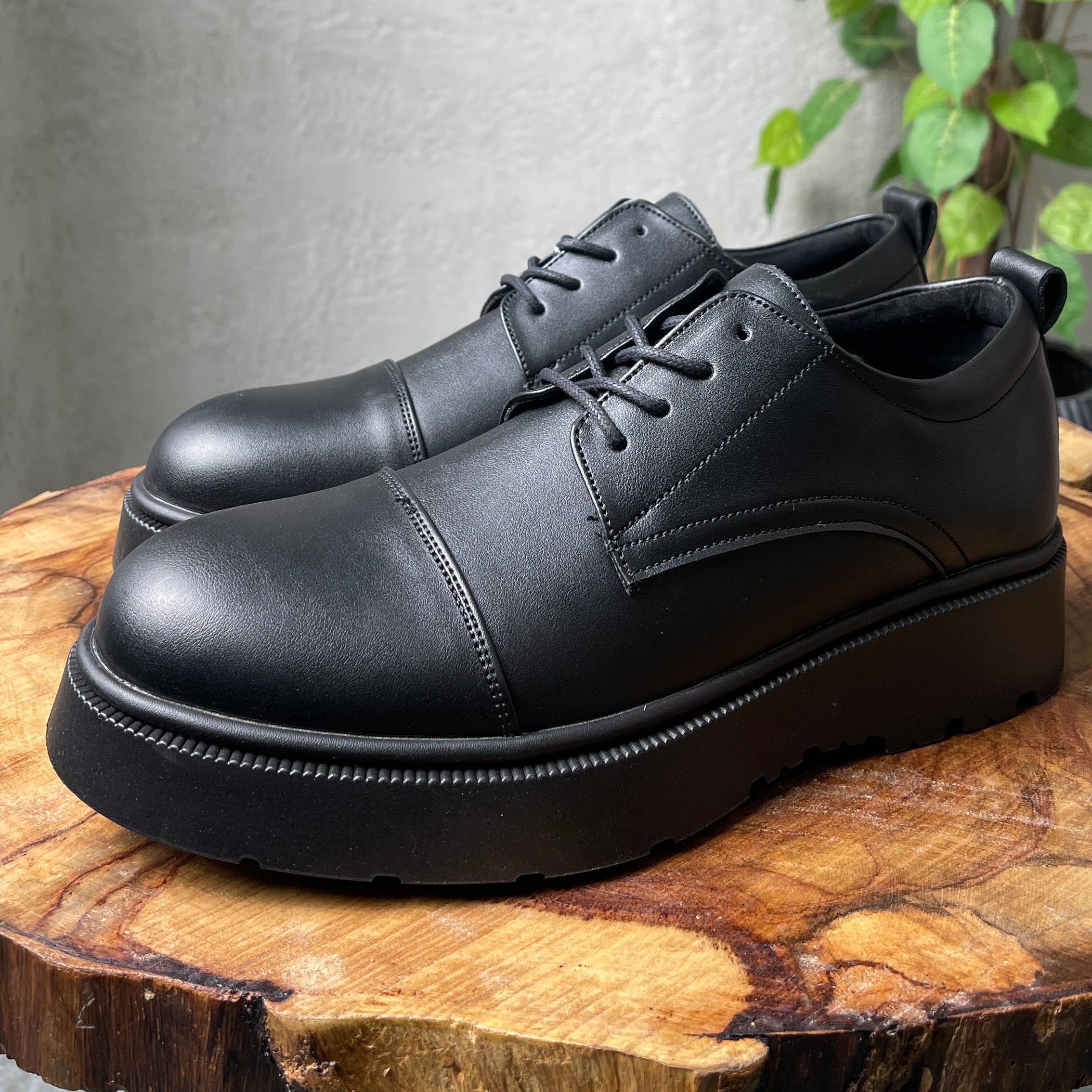 Chunky Sole Leather Derby Shoes