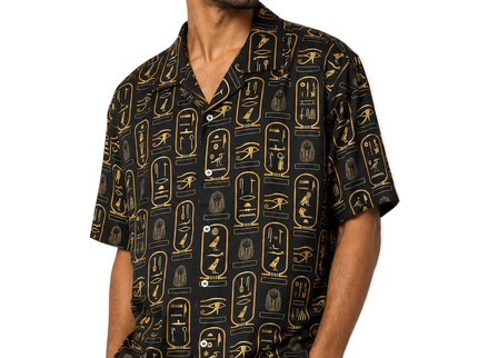 Egyptian Hieroglyphic Relaxed Resort Shirt – Black