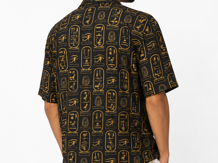 Egyptian Hieroglyphic Relaxed Resort Shirt – Black
