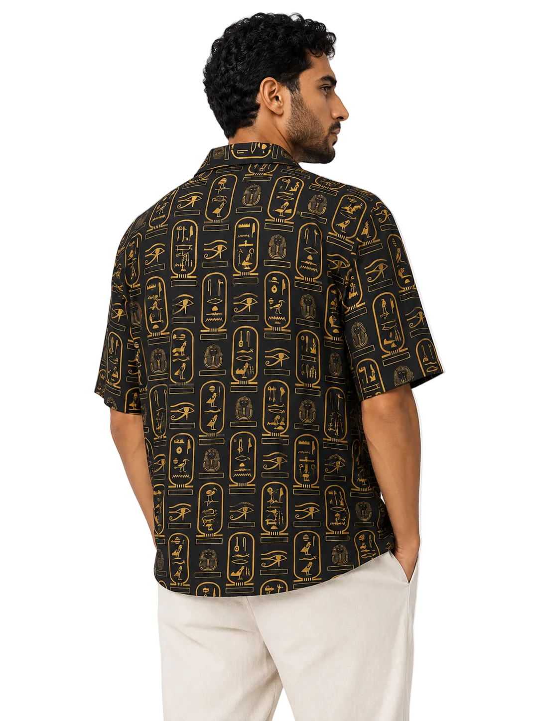 Egyptian Hieroglyphic Relaxed Resort Shirt – Black