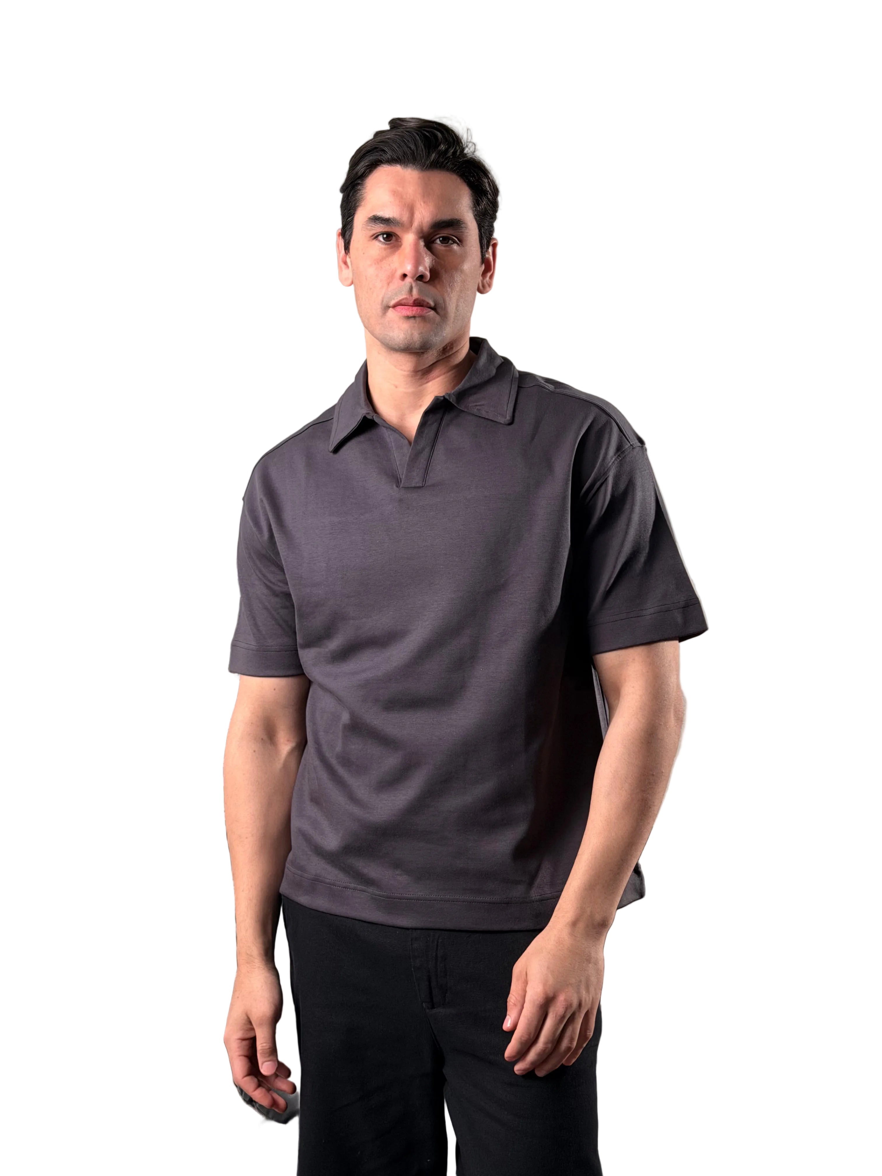 Minimal Polo Collar T-Shirt – Black