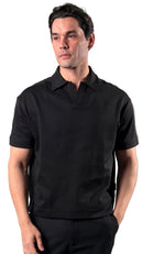 Minimal Polo Collar T-Shirt – Black