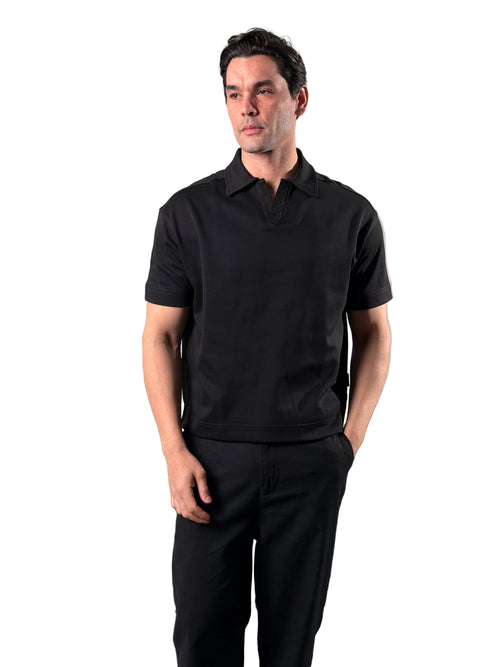 Minimal Polo Collar T-Shirt – Black