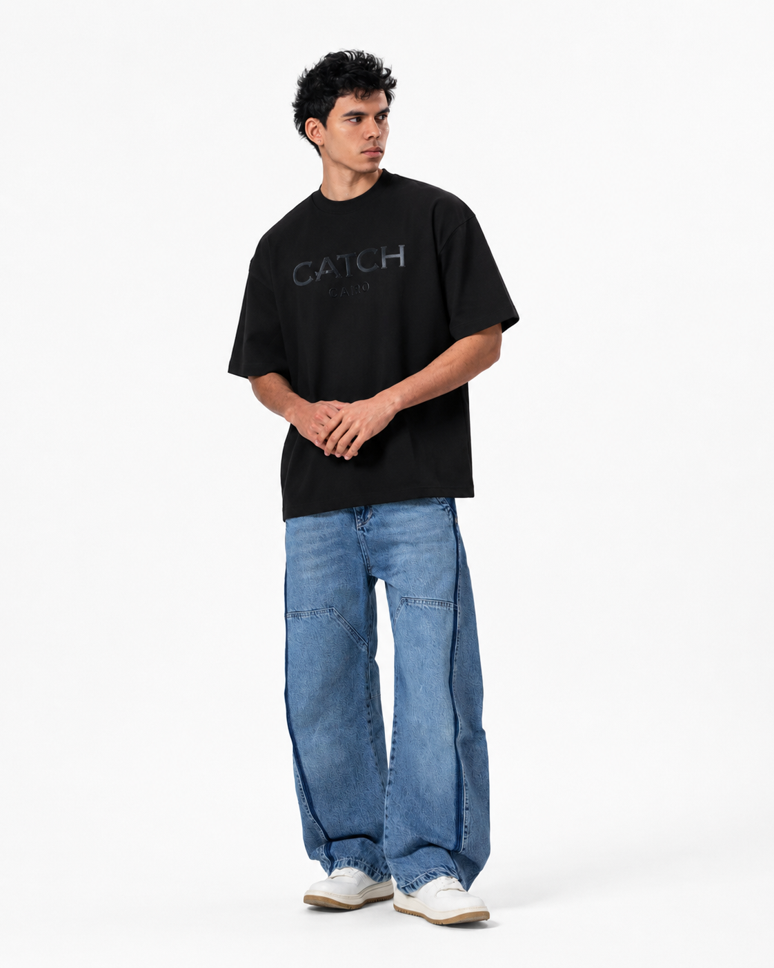 Crew Neck Oversized Fit Catch Printed T-Shirt
