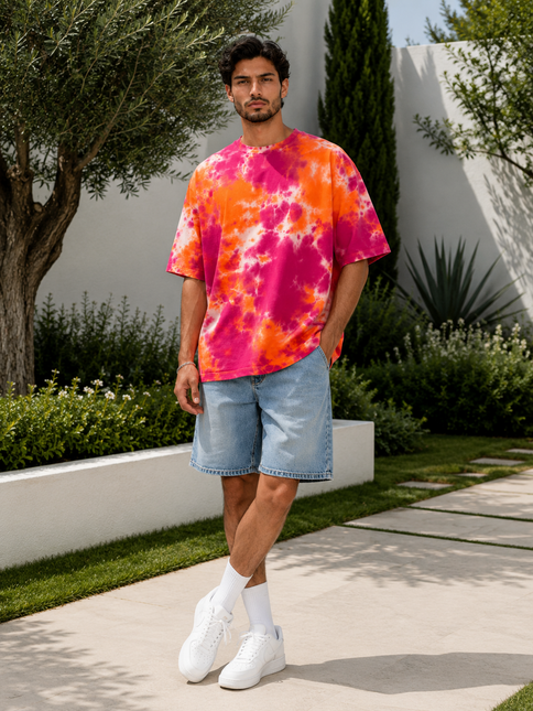 Sunburst Tie-Dye Oversized Tee – Neon Sunset