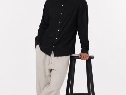 Striped Mandarin Collar Linen Blend Shirt