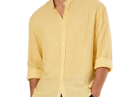 Textured Mandarin Collar Linen Blend Shirt