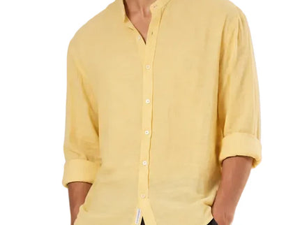 Textured Mandarin Collar Linen Blend Shirt