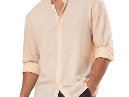 Textured Mandarin Collar Linen Blend Shirt