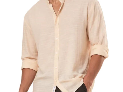 Textured Mandarin Collar Linen Blend Shirt