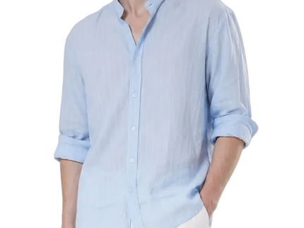 Textured Mandarin Collar Linen Blend Shirt
