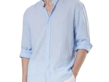 Textured Mandarin Collar Linen Blend Shirt
