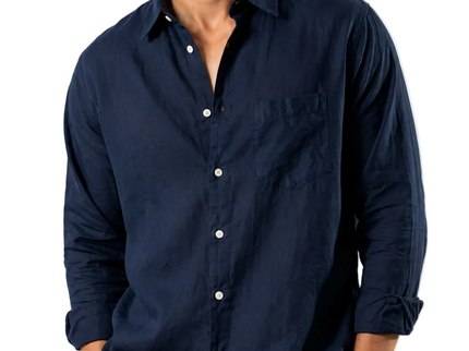 Premium Linen Long Sleeve Shirt - Navy