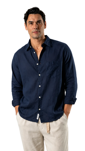 Premium Linen Long Sleeve Shirt - Navy