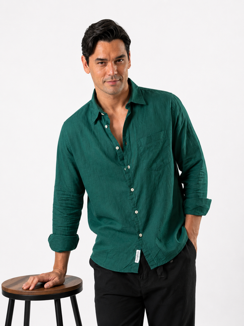 Premium Linen Long Sleeve Shirt - Green