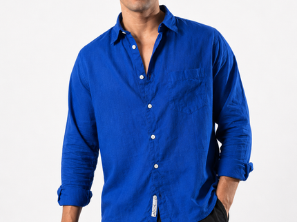 Premium Linen Long Sleeve Shirt - Blue