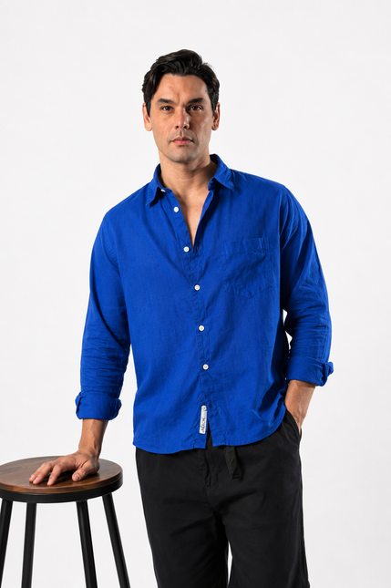 Premium Linen Long Sleeve Shirt - Blue