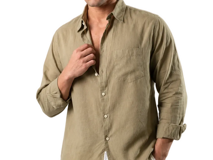 Premium Linen Long Sleeve Shirt - Olive