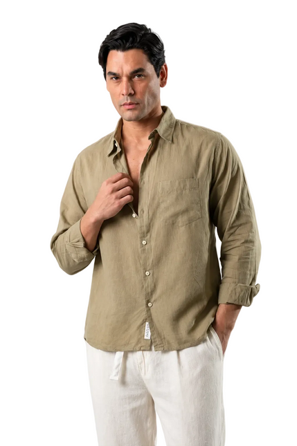 Premium Linen Long Sleeve Shirt - Olive