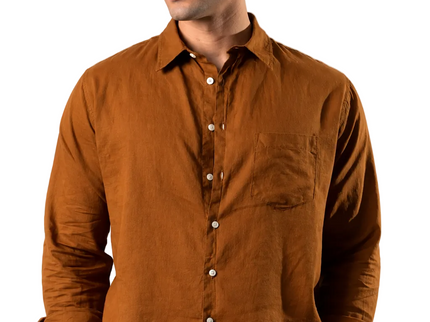 Premium Linen Long Sleeve Shirt - Brown