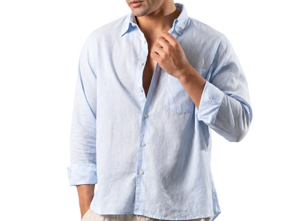 Premium Linen Long Sleeve Shirt - Baby Blue