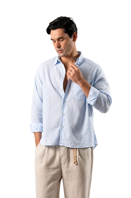 Premium Linen Long Sleeve Shirt - Baby Blue