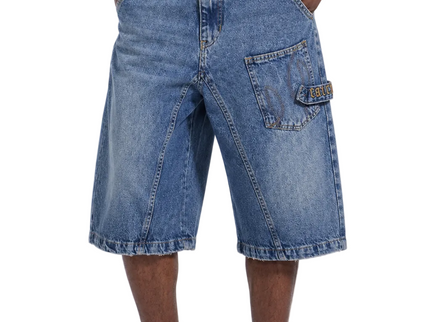 Asymmetric Cargo Denim Shorts