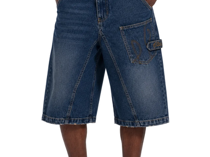 Asymmetric Cargo Denim Shorts
