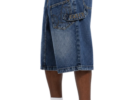 Asymmetric Cargo Denim Shorts