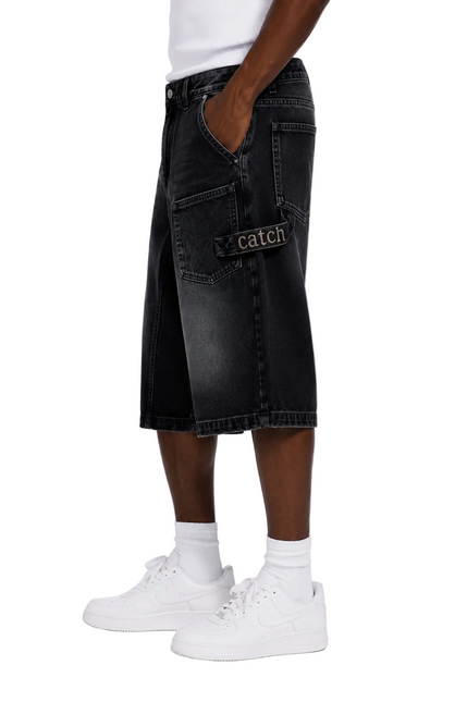 Asymmetric Cargo Denim Shorts