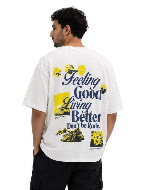 Feeling Good Box Fit Printed T-Shirt – Off White