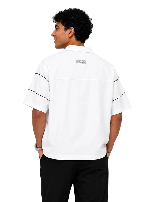 Riviera Textured Stripe Open Collar Box Fit Polo – White