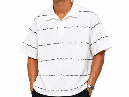 Riviera Textured Stripe Open Collar Box Fit Polo