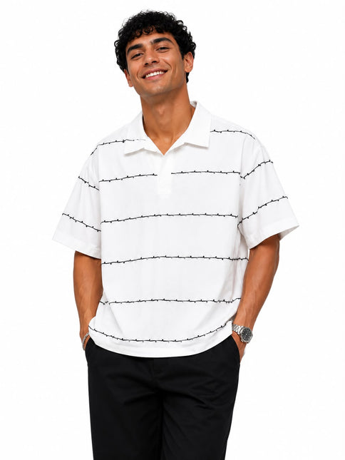 Riviera Textured Stripe Open Collar Box Fit Polo