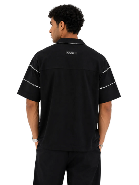 Riviera Textured Stripe Open Collar Box Fit Polo – White