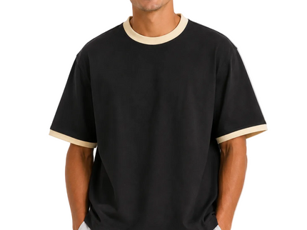 Contrast Edge Box Fit T-Shirt – Black & Sand