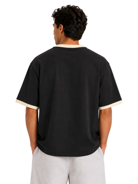 Contrast Edge Box Fit T-Shirt – Black & Sand