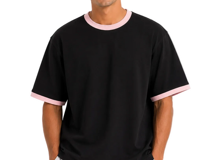 Contrast Edge Box Fit T-Shirt – Black & Sand