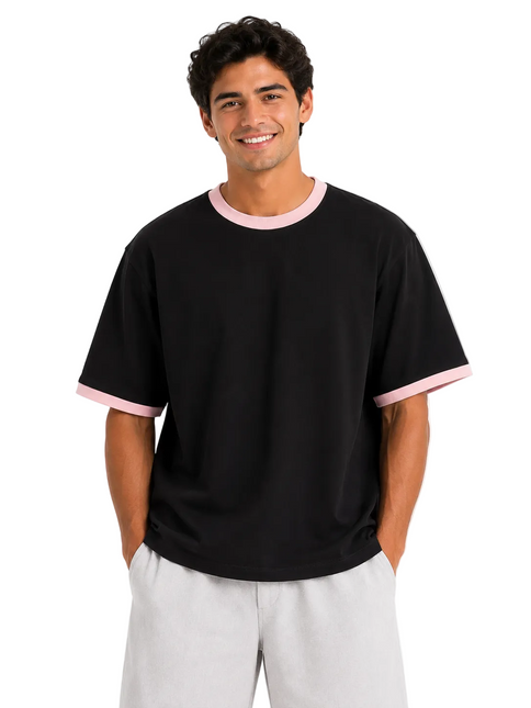 Contrast Edge Box Fit T-Shirt – Black & Sand
