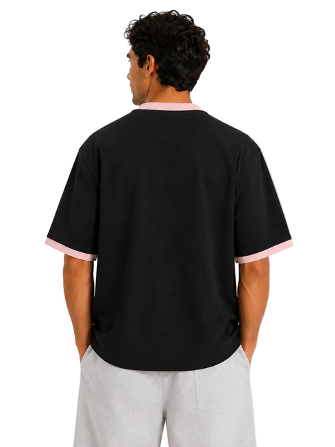 Contrast Edge Box Fit T-Shirt – Black & Sand