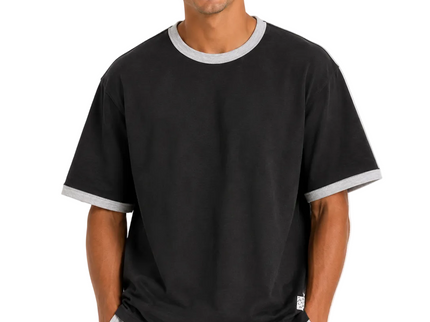 Contrast Edge Box Fit T-Shirt – Black & Sand