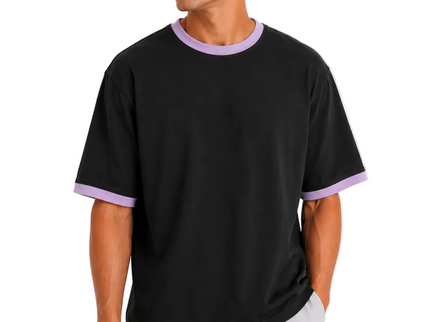 Contrast Edge Box Fit T-Shirt – Black & Sand