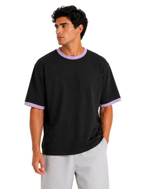 Contrast Edge Box Fit T-Shirt – Black & Sand
