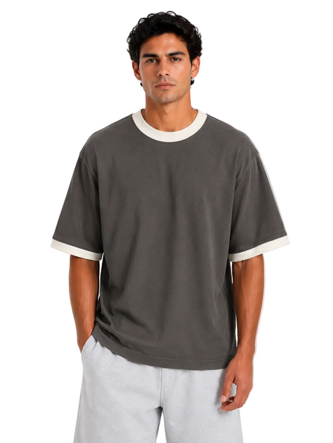 Contrast Edge Box Fit T-Shirt – Black & Sand